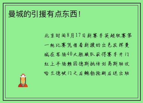 曼城的引援有点东西！